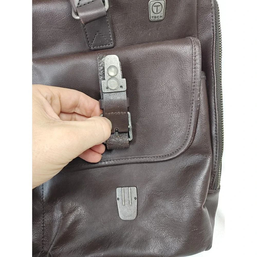 Tumi T-Tech Brown Leather Briefcase Laptop Bag Messenger Missing Buckle READ!!